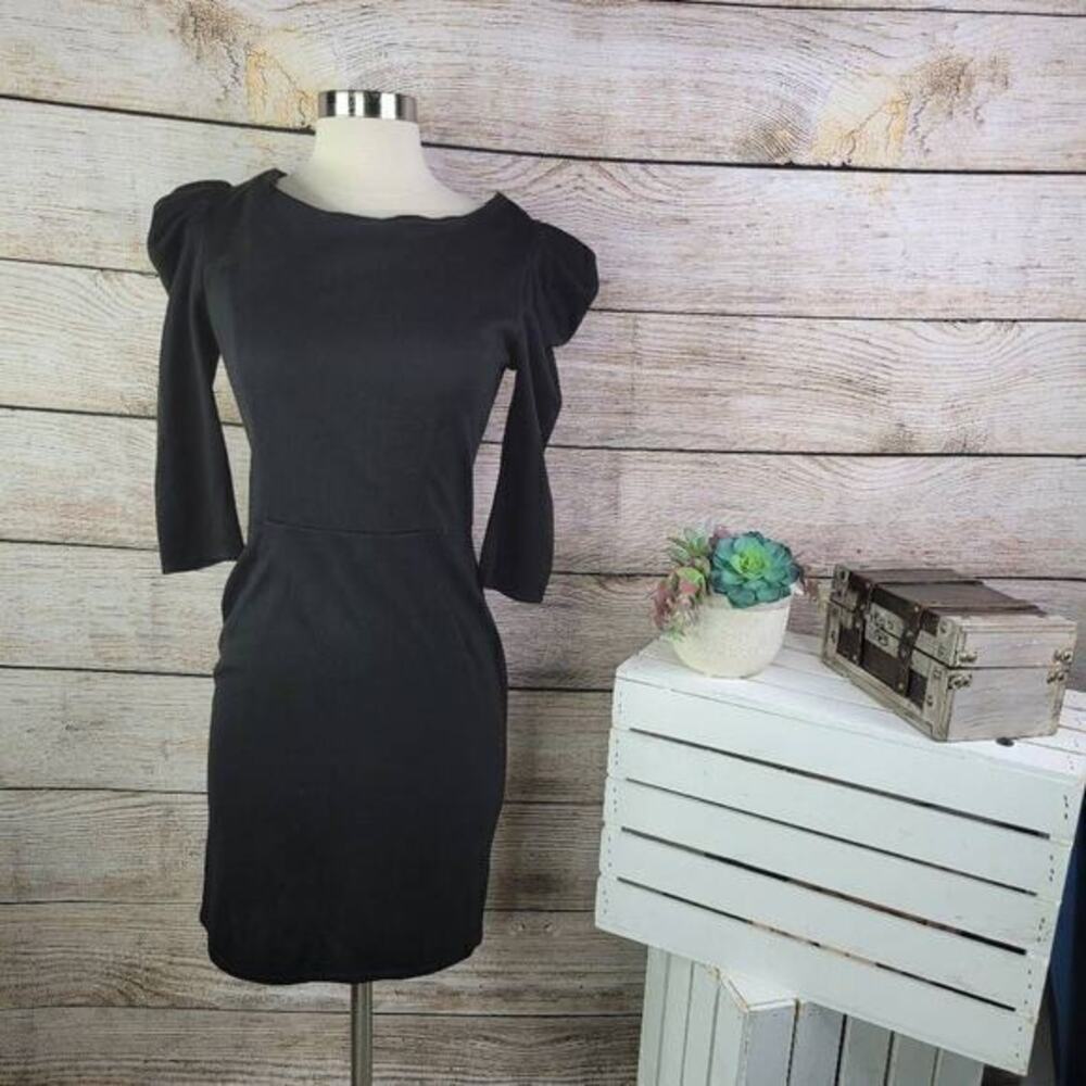 5/$25 Topshop Womens Midi Dress Puff Quarter Sleeve Classic Black Size 6